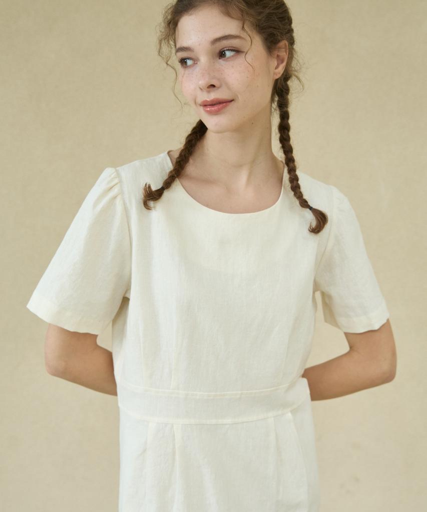 Wioi Linen Shirring Dress_Beige