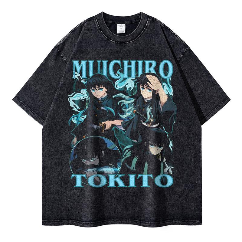 Anime Demon Slayer T-shirty Vintage Prane Kimetsu No Yaiba T-shirt Oversize Krótki Rękaw Manga Kokushibou Akaza Douma Topy Koszulki