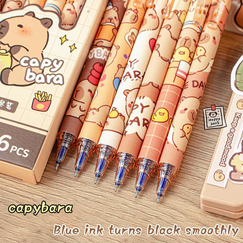 6 Stück Süße Capybara Gel-Stifte Kawaii Schwarze Tinte Stifte Set Büro Zubehör Schulbedarf Kawaii Stift Ästhetische Schreibwaren