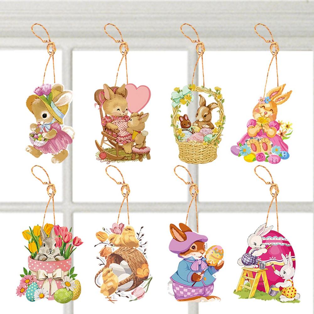 Osterbaum-Anhänger 8 Stück Festlich Frohe Ostern Party Dekoration Anhänger Osterhase Ornamente Für Baum Mit Schnur Osterdekoration Für