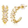 Cubic Zirconia Open Hoop Earring for Women, C Shape CZ Hoops 18k Gold Plated Ear Jewelry, Daily Party Wedding Gift