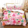 Pink Christmas Duvet Cover Snowman Pine Printed Cartoon Santa Claus Bedclothes for Girls Kids Women Teens Happy New Year Queen
