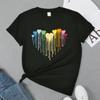 Mode Dam Färgglatt Hjärttryck T-shirt Rolig Casual Rundhalsad Kortärmad T-shirt Sommar Dam T-shirt