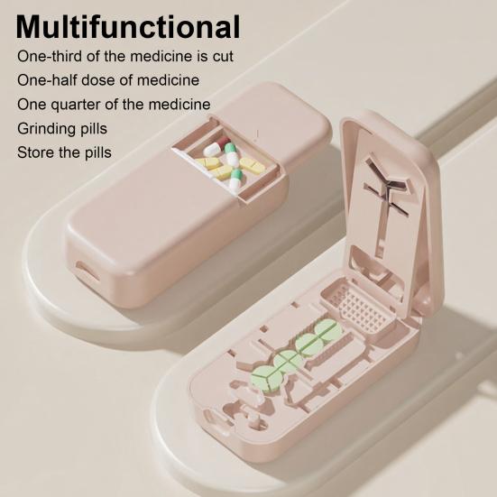 Portable Pill Cutter with Storage Compartment 2-In-1 Multi-purpose 1/2 1/3 1/4 Pill Splitter Cutting Tools Travel Capsule Tablet Storage Container