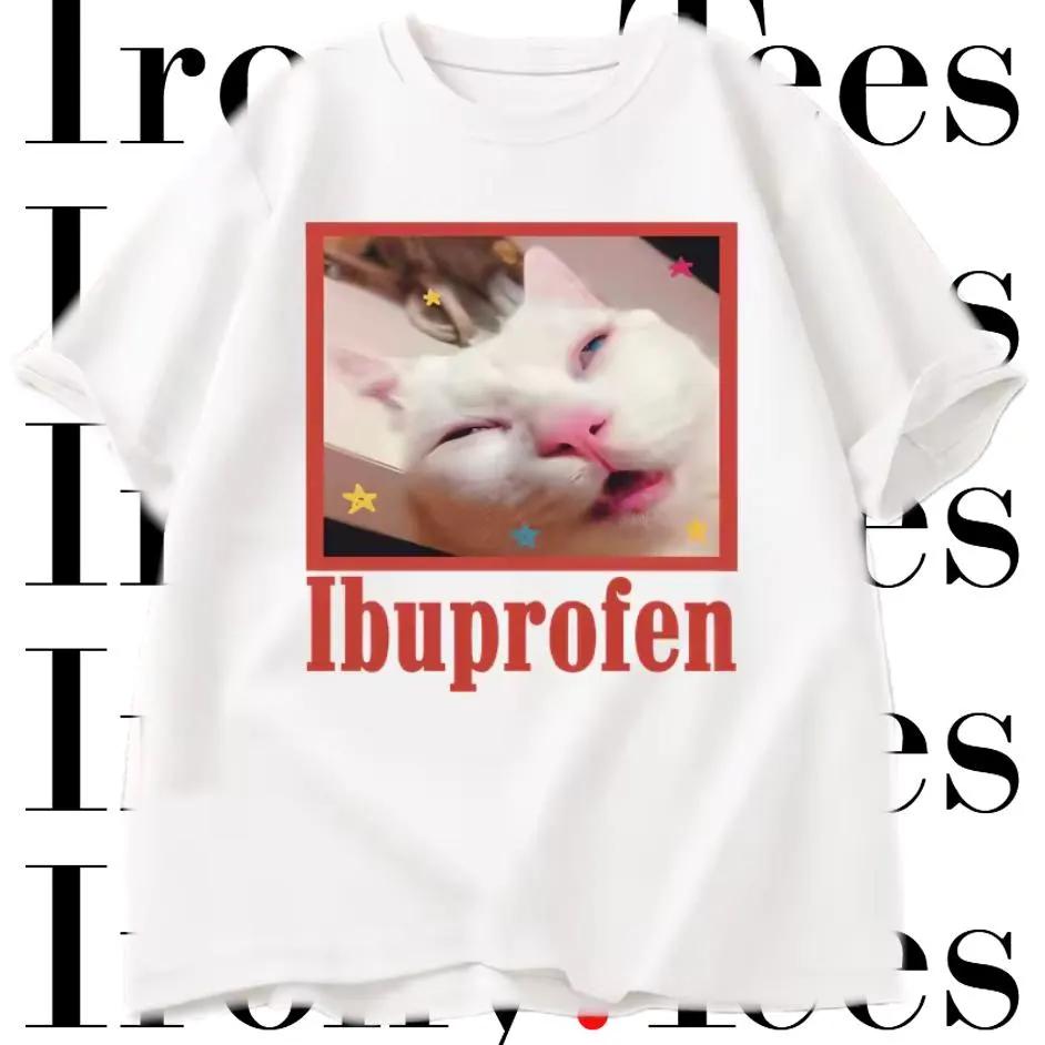 Tricou cu Meme Pisică Ibuprofen Bărbați Casual Amuzant Pisică Grafică Tricouri Modă Gât Rotund Bărbați Femei Haine Unisex Streetwear Tricouri