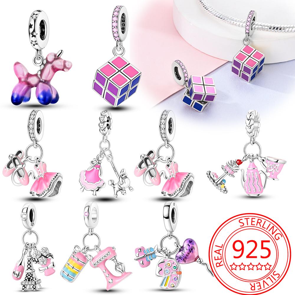 Copper Metal Pink Doll Princess Pink Square Box Charm Bead Component Pendant Bead Component Bead Components Compatible With Charm Bead Component