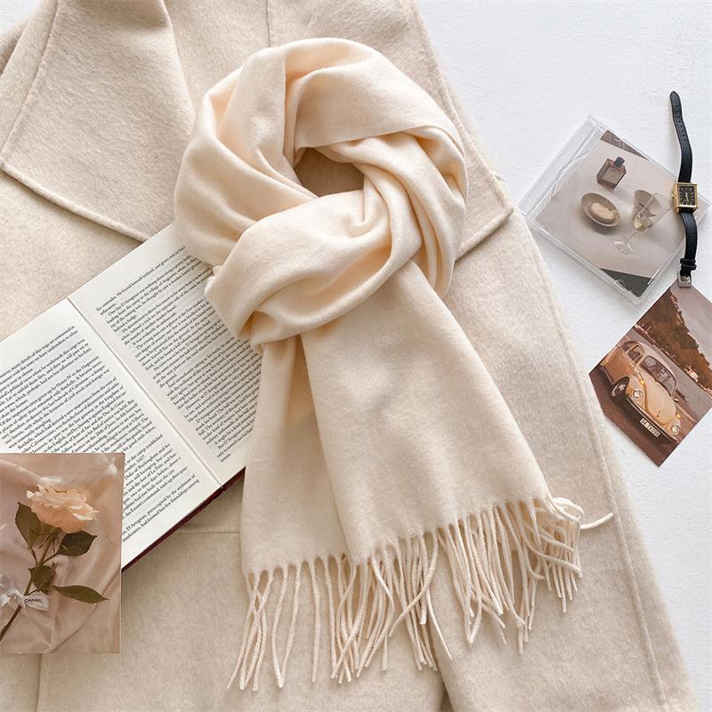 Luxury Wool Scarf For Women Fashion Warm Cashmere Scarves Korean Style Solid Knitted Shawl Wrap Pashmina Bandana Christmas Gift