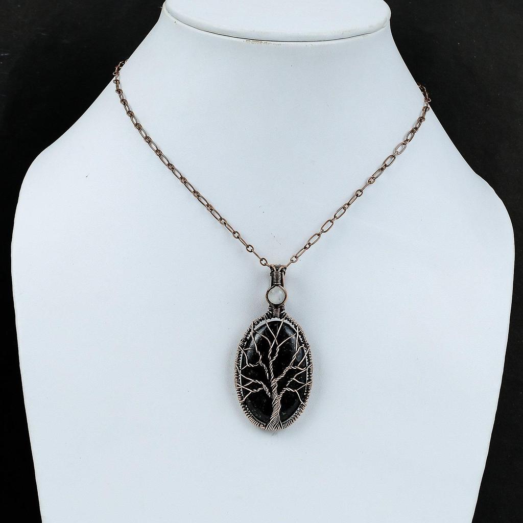 Tree Of Life Nuummite Pendant Copper Wire Wrapped Gemstone Pendant Handmade Copper Wire Wrap Jewelry Gift For Her Rainbow Moonstone Pendant