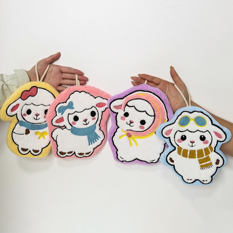 Hanging Cartoon Sheep Hand Towel Soft Coral Fleece Non Shedding Skin Friendly Absorbent for Home Bathroom Kitchen