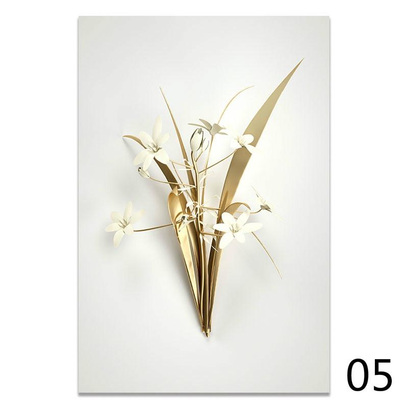 Golden Flower Abstract Plant Wall Poster Nordic Canvas Print Painting Modern Popular Art Decoration Picture Living Room Decor