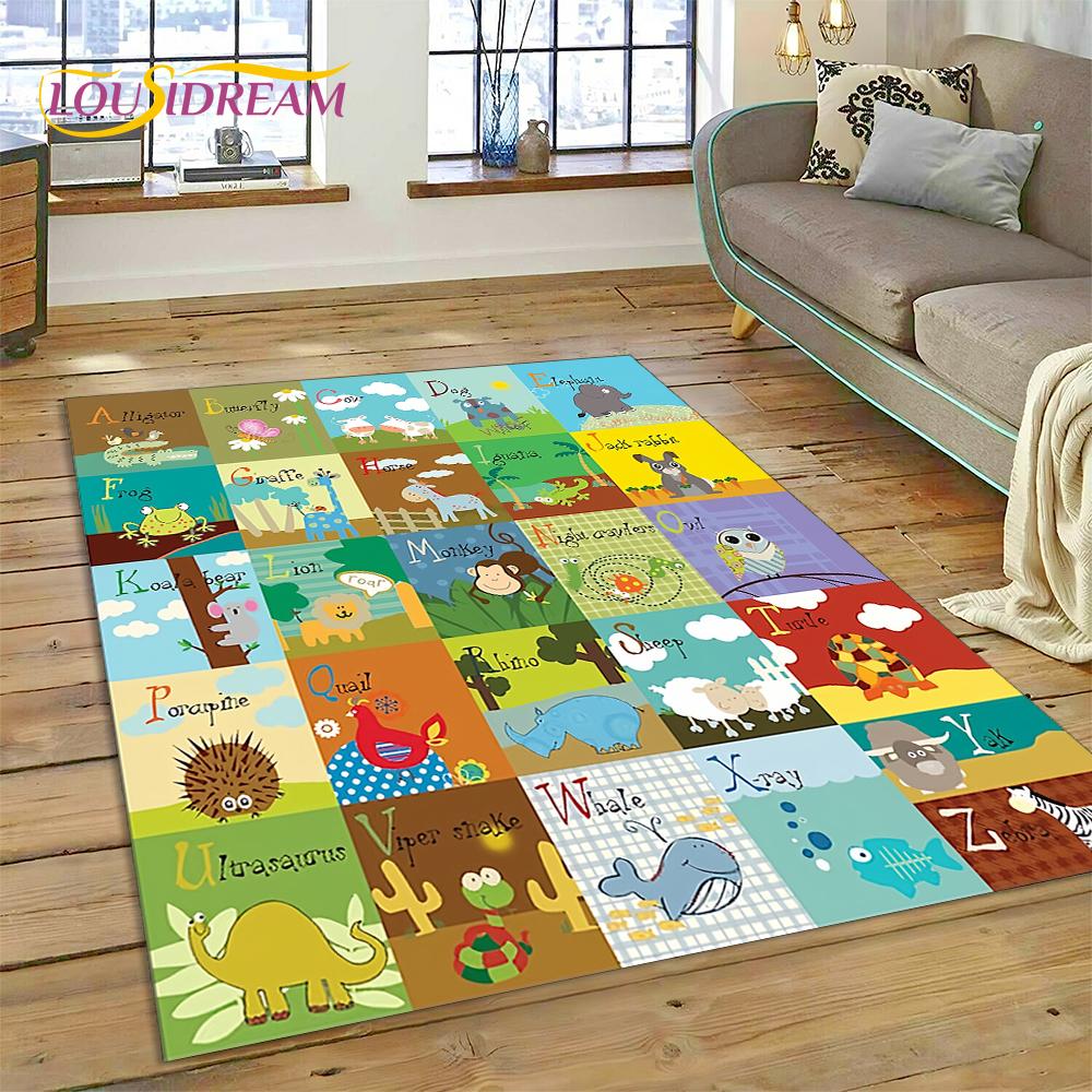 ABC Alphabet Kinder Krabbeln Frühe Bildung Cartoon Kinder Spielzimmer Bereichsteppich, Teppich für Wohnzimmer Schlafzimmer Sofa, Rutschfeste Matte