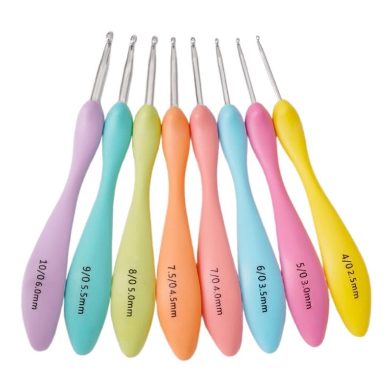 8Pcs Ergonomic Handle Crochet Hook, 2.5mm-6mm Ergonomic Crochet Needle Long Handle Crochet Hook for Beginner Hobbyist