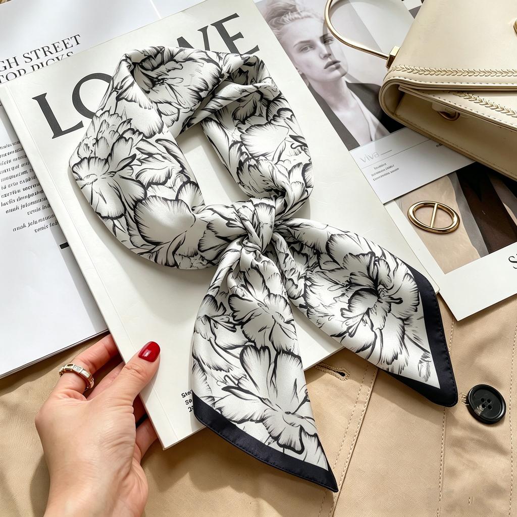 New Retro Plaid Imitation Silk Small Silk Scarf Women's High-end Professional Scarf Shirt Decorative Headband Tied Bag Silk Scarf
