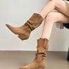 Western Cowboy Boots Thick Heel Retro Short Boots Women's 2025 New Thin High Heel Pointed Thick Heel Pleated Pile Boots Tide