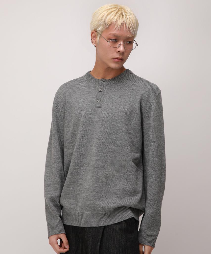 Dibellobeu Daily Henley Neck Round Knit_Gray
