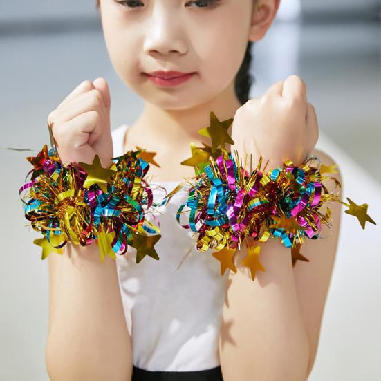 2Pcs Kids Dance Wrist Flower Star Decor Bright Colors Elastic Rubber Band Wristband Children Performance Party Wear Accessory