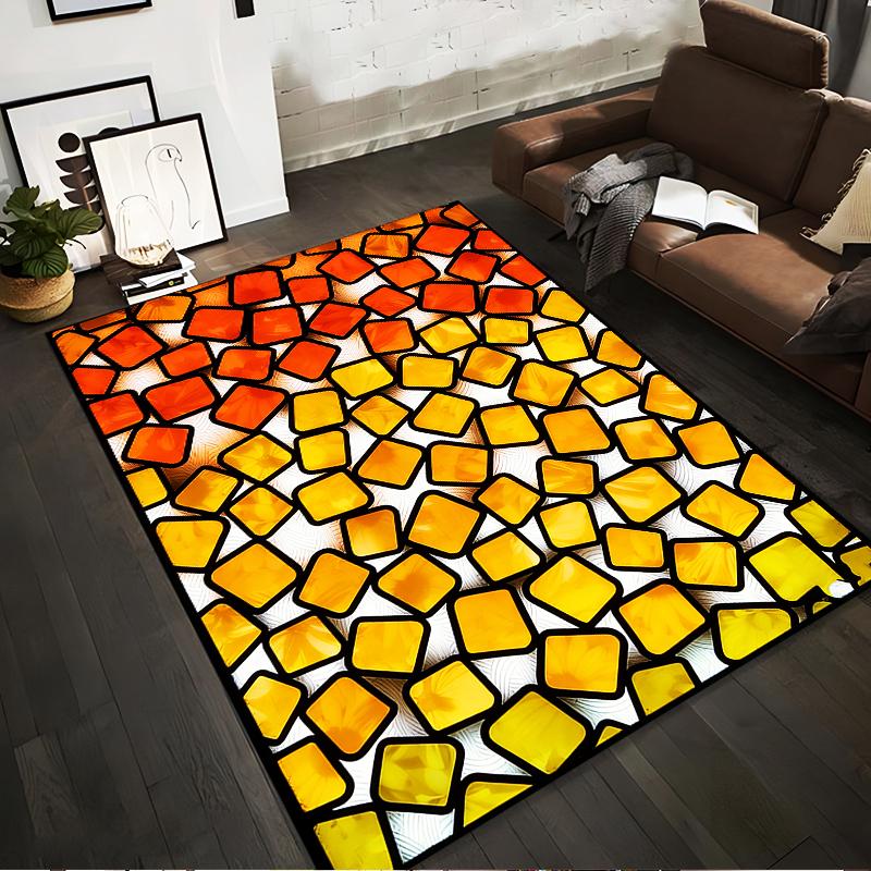 Geometric Mosaic Carpet with Orange and Yellow Tile Pattern Design Suitable for use as an anti-slip for living room bedroom sofas