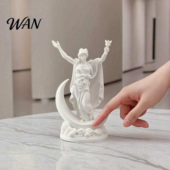 Minimalist Desktop Sculpture 3D Printed Greek Goddess Figurine, Crescent Statue, Resin Small Decorative Statue Ornaments for Home Office Bookshelf