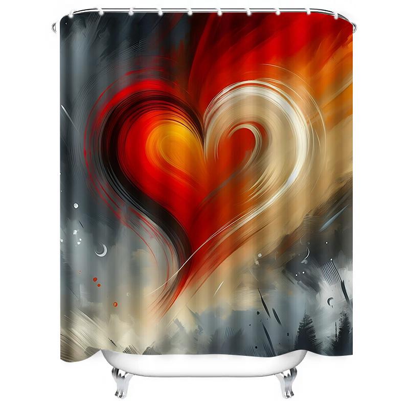 Abstract Heart Art Shower Curtain - Waterproof, Mildew-Resistant, Machine Washable For Modern Bathroom Decor