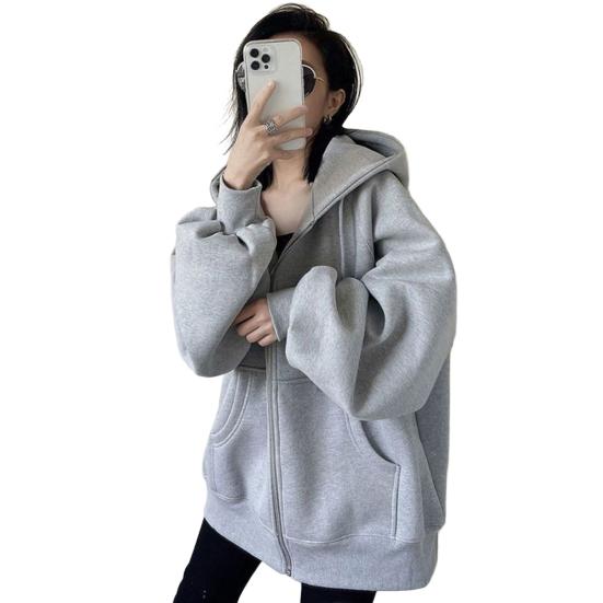 Women's Zip Up Hoodies Oversized Long Sleeve Sweatshirt Fleece Lined Hooded Coat with Pockets