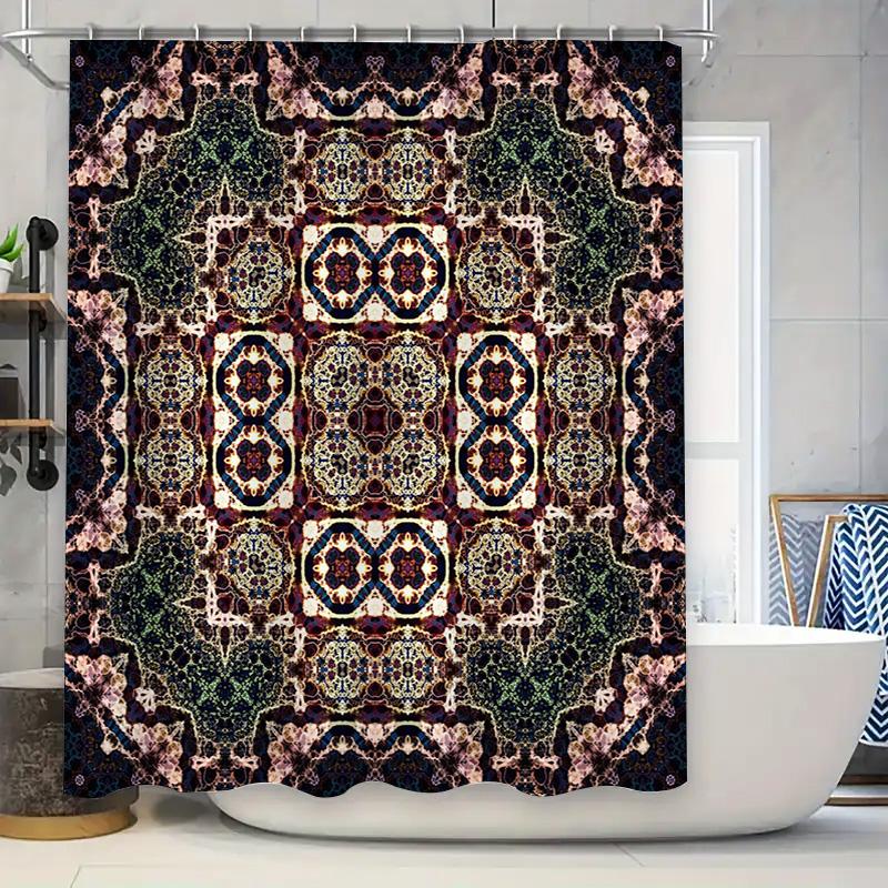 Luxury Floral Bathroom Shower Curtain Boho Decorative Waterproof Fabric 3D Printed Bath Mat Home Decoration in Multi Colors Size
