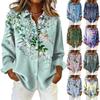 Damenhemd mit floralen Knöpfen, Langarm-Freizeit-Regular-Hemd Blusen Freizeit Übergröße Basic-Tops
