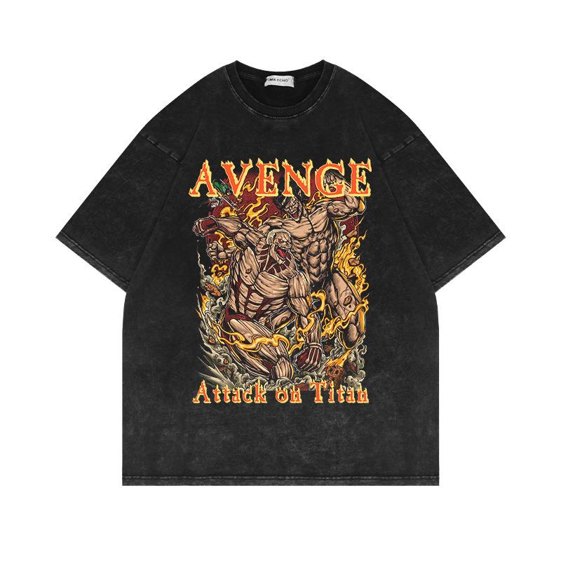 Summer Vintage Vintage Round Neck Giant Anime Pattern Printed Top Fashionable Casual Short Sleeved Men's Pure Cotton T-shirts