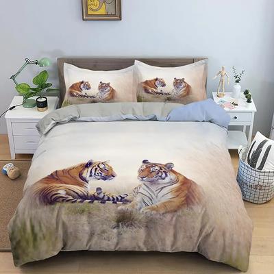 Tiger Dekbedovertrek Set Kingsize Wild Thema Beddengoed Set Dierenpatroon Dekbedovertrek Dierenthema Zonsondergang Polyester Quiltovertrek