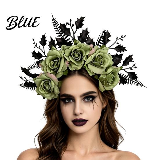 Gothic Floral Hairband for Party Halloween Rose Headband Flower Leaf Crown Hair Hoops Bands Dark Princess Cosplay Headpiece Dress Up Accessories