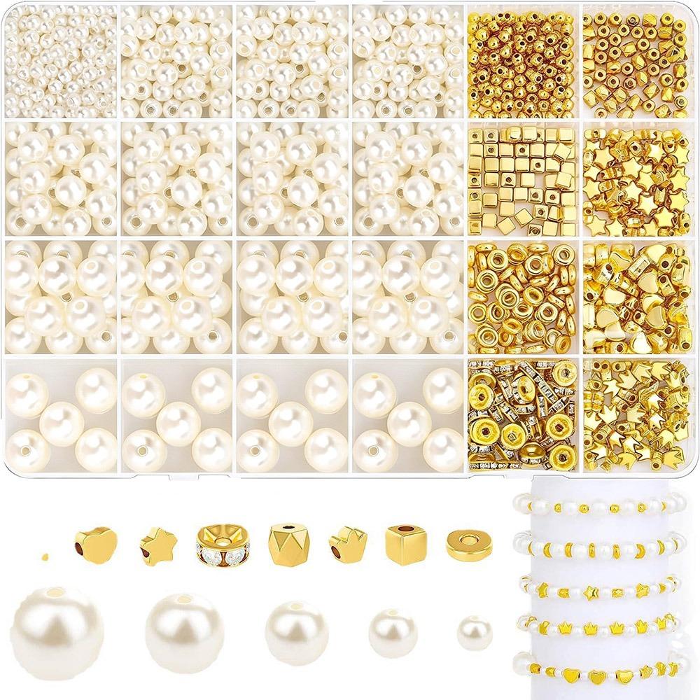 1890pcs Round Shape DIY Bracelet Beads with Gold Beads Crafting Beads  for Necklaces