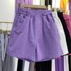 Hong Kong Style Purple High-Waist Wide-Leg Denim Shorts - Age-Reducing, Summer 2023, Loose Five-Point Casual Fit