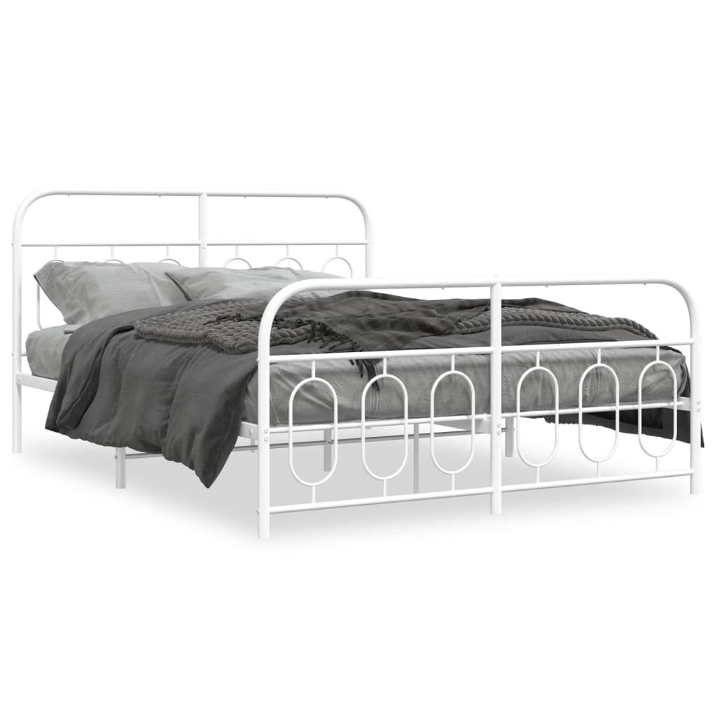 Metal Bed Frame with Headboard and Footboard White 135 X 190 Cm