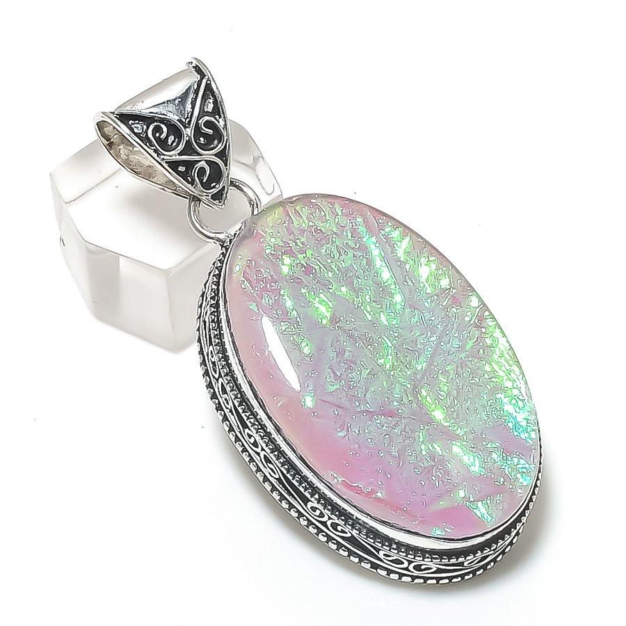 Pink Triplet Opal Gemstone Handmade 925 Sterling Silver Pendant 2.21" O0P34