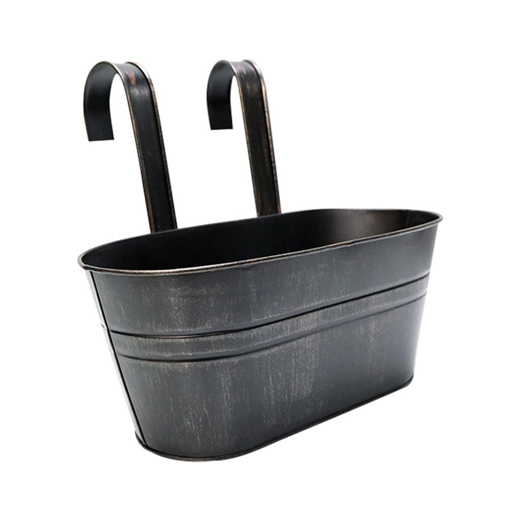 Outdoor Plants Planter Black Metal Iron Hanging Flower Pots Decks Railings Fence Buckets Modern Boho  Wall Mount Window Box Plant Holder Hooks Porch
