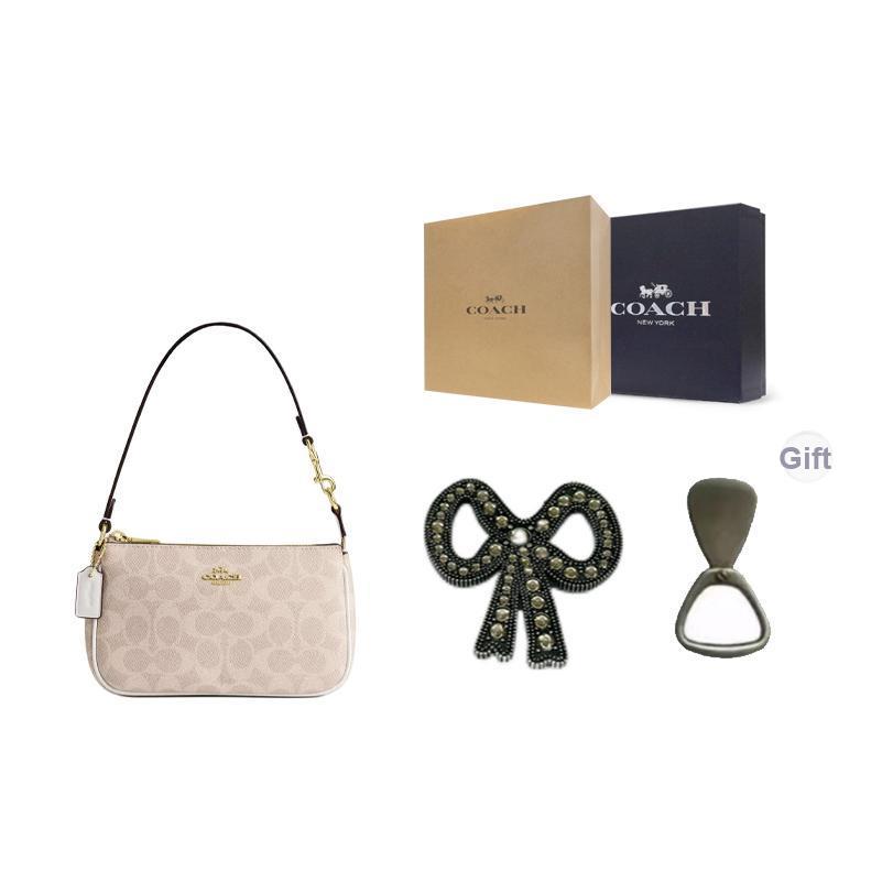 Coach Nolita 19 Classic Monogram Print Zipper Coated Canvas Shoulder Tote Bag Small Women Handbags Sand Chalk-White CW426-IMXDM