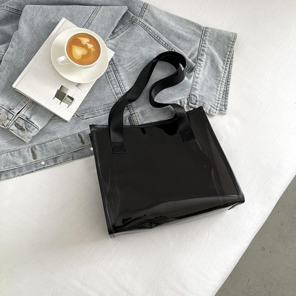 Square Transparent Handbag Large Capacity Jelly Color Waterproof Shoulder Bag Messenger Bag Korean Style PVC Tote Bag Summer