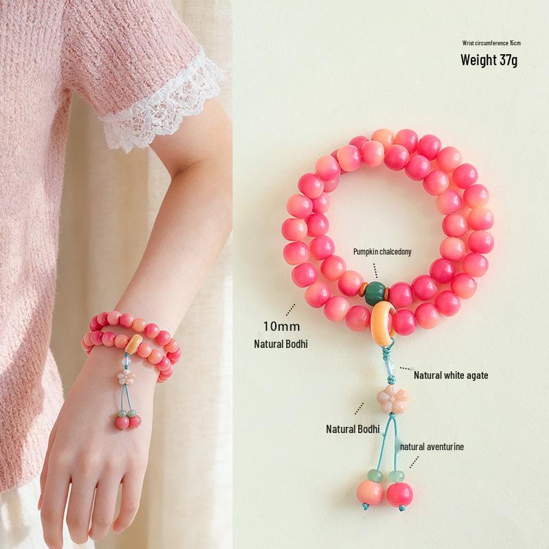 Cream Topaz Bodhi Root Bracelet: Unisex Double-Circle Buddhist Beads with Abacus and Lotus Motifs