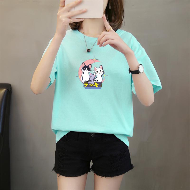 Harajuku niedliche Cartoon-Print Kurzarm-T-Shirts Damen Sommer reine Baumwolle Lässig locker Studenten-T-Shirt Damen Y2k Oberteile