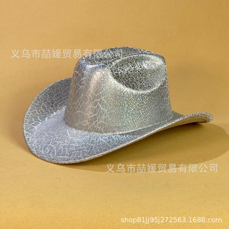 European and American Sequined Cracked Western Cowboy Hat, Stage Bar Party Exaggerated Glossy Jazz Top Hat