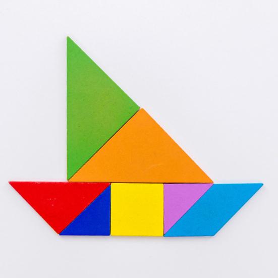 Wooden Colorful Tangram Geometric Jigsaw Puzzle Board Educational Toy Kids Gift