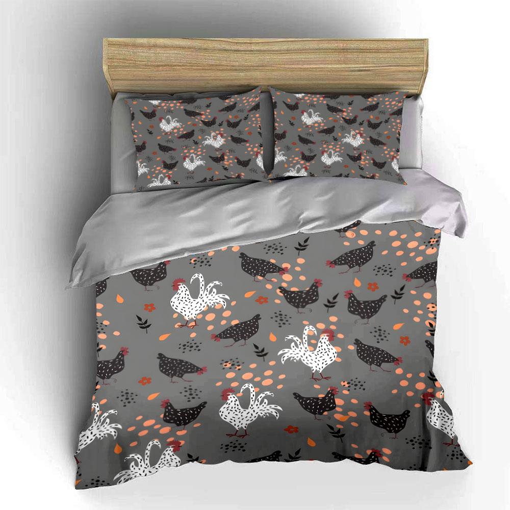 Farmyard Chicken Pattern Bedding Duvet Cover Set  (1*Duvet Cover 2*Pillowcases, without duvet insert)