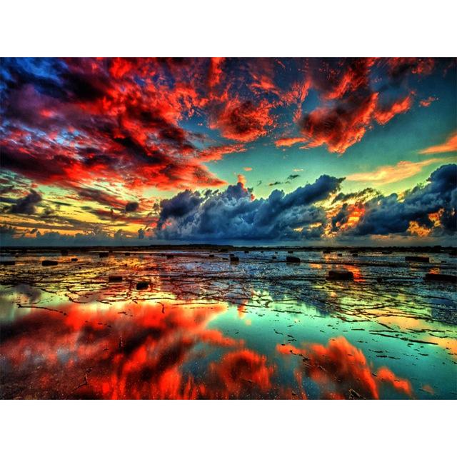 5D DIY Diamond Painting Sunset Seascape Dusk Full Square Diamond Home Decoration Painting Cross Stitch Kit Rhinestone Embroidery
