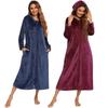 Roupão feminino com zíper de lã de pelúcia com capuz quente longo roupão de banho inverno aconchegante com zíper espreguiçadeira pijamas housecoat loungewear camisola