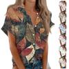 Women's Short Sleeved Shirt, Daily Fashion Printed Button Top, Chest Pocket Cardigan