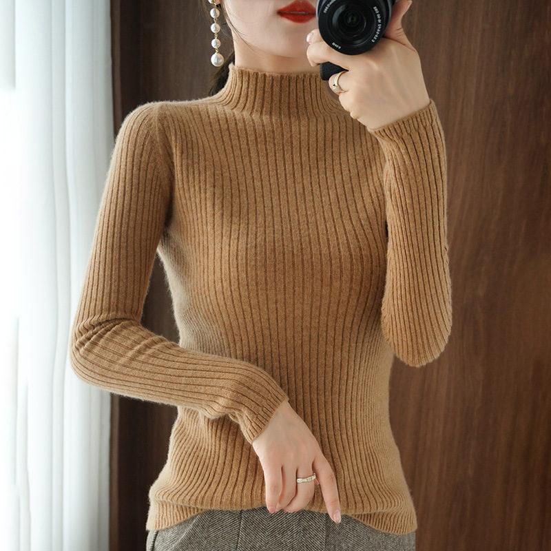 Spring Knitting Sweater Pullovers Women Long Sleeve Tops Turtleneck Knitted Sweater Chic Women Clothes Female Candy Bottom Shirt