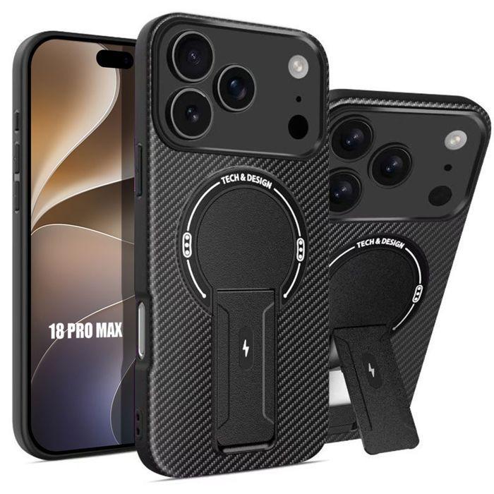 Case for iPhone 18 Pro Max, Shockproof Silicone with Magnetic Ring and Stand - Black