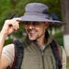 Outdoor Bucket Hat Wide Brim Fishing Hat with Dual Fans Solar USB Rechargeable