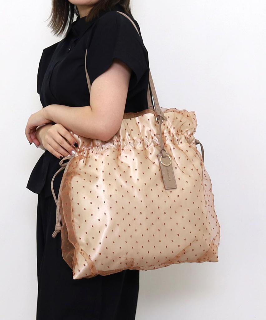 Samir Nasri Tulle Dot Drawstring Tote BagA4 Size Compatible, 2412211014, Beige (050)