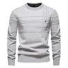 Mens Crewneck Pullover Sweater Knitted Cotton Stripped Quality Autumn Winter Warm Sweaters for Men