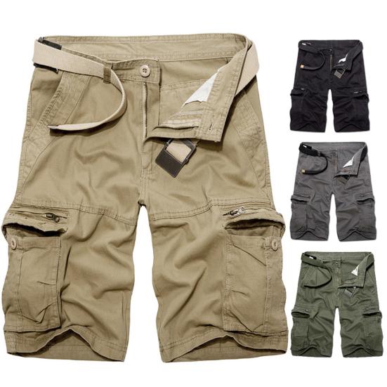 Calças Curtas Cargo Masculinas Lisas Respiráveis com Múltiplos Bolsos Shorts de Praia